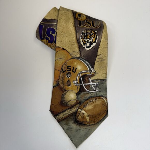 Eagles Wings LSU Sports Theme 100% Silk Neck Tie - Picture 1 of 6